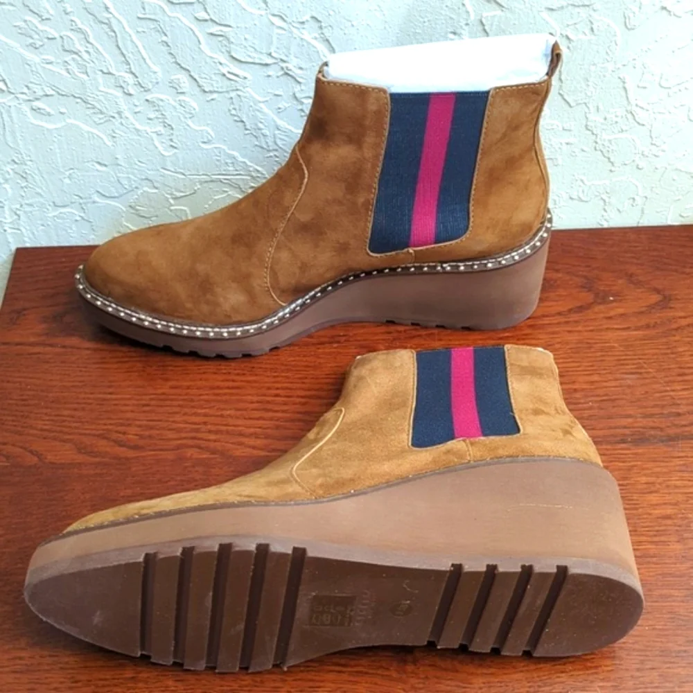 Cecelia New York Gemma Tan Suede Wedge Traction Tread Booties Size 9.5